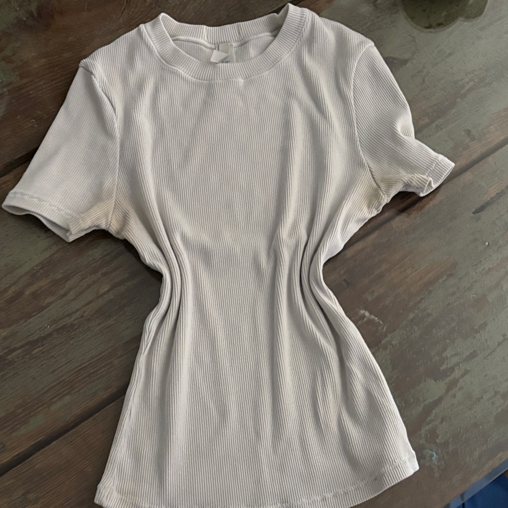 SKIMS Cream Ribbed Short Sleeve Tee